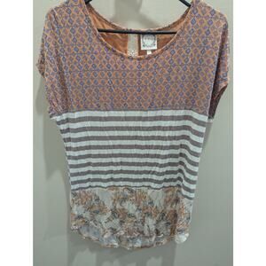 Women's size Large Tru Self shirt top tunic geometric EUC